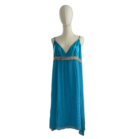 WD.NY Dresses & Skirts - NWT VINTAGE 100% Silk Blue Embellished Slinky Dress Size 14 *defects*